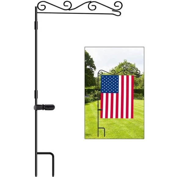 Garden Flag Stand Black Metal Powder-Coated Weather-Proof Paint, 37.9"H x 15.7"W - Picture 4 of 7